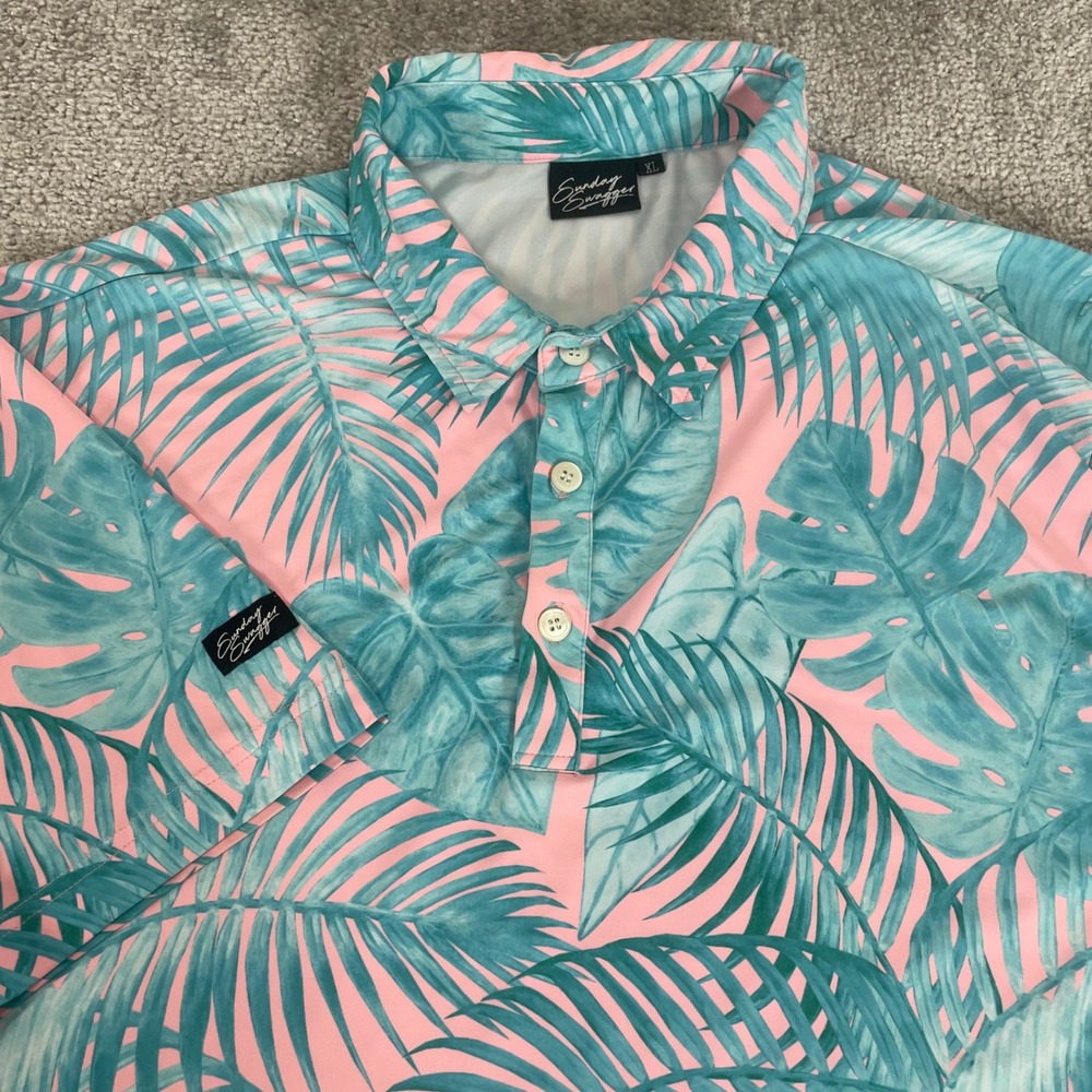 Sunday Swagger Polo Mens Extra Large Golf Tropical Palm Leaf Performance